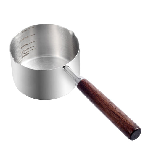 Dog Food Scoop, 1 Cup and 1/2 Cup, 304 Stainless Steel | Pet Food Scoop Measuring Cup with Wooden Handle, Set of 2