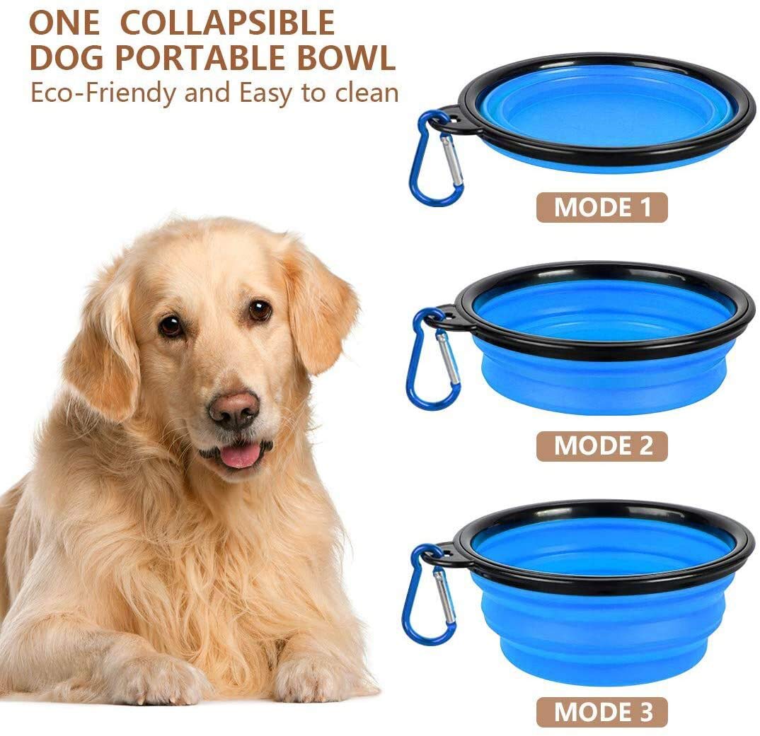 TIOVERY Dog Food Storage Container, 5-7 Lbs Airtight Pet Food Container, Cat food Container Dispenser with Portable Handle, Pouring Spout and a Collapsible bowl for Dogs Cats Navy Blue/6Qt