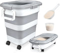 Rice Storage Container, Collapsible Airtight 10-40 Lb Rice Storage Container, 25lb Pet Dog Food Storage Container, Rice Dispenser Bin with Cup and Scoop for Flour Cereal Pasta Grain, Cat Bird