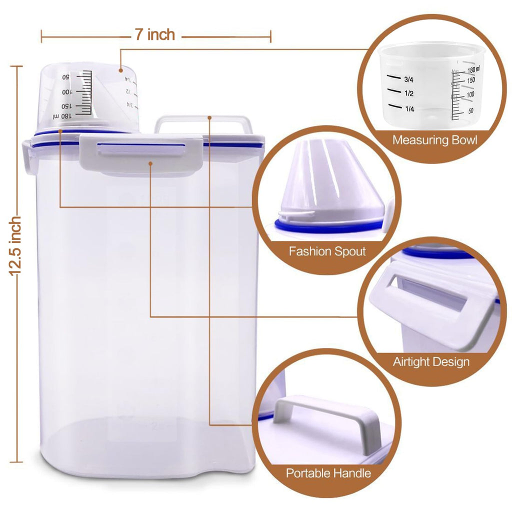 TIOVERY Dog Food Storage Container, 5-7 Lbs Airtight Pet Food Container, Cat food Container Dispenser with Portable Handle, Pouring Spout and a Collapsible bowl for Dogs Cats Navy Blue/6Qt