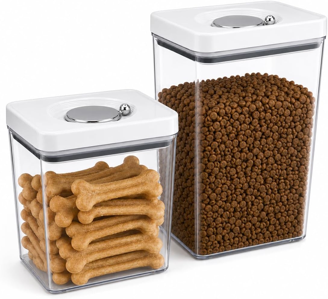 UFORU Dog and Cat Food Storage Containers, 3.1 and 4.4 Qt Airtight 2-Pack | Twist-Lock Lid, Kibble and Pet Treats, BPA-Free Material, Space-Saving Stackable Design, Easy One-Touch Opening