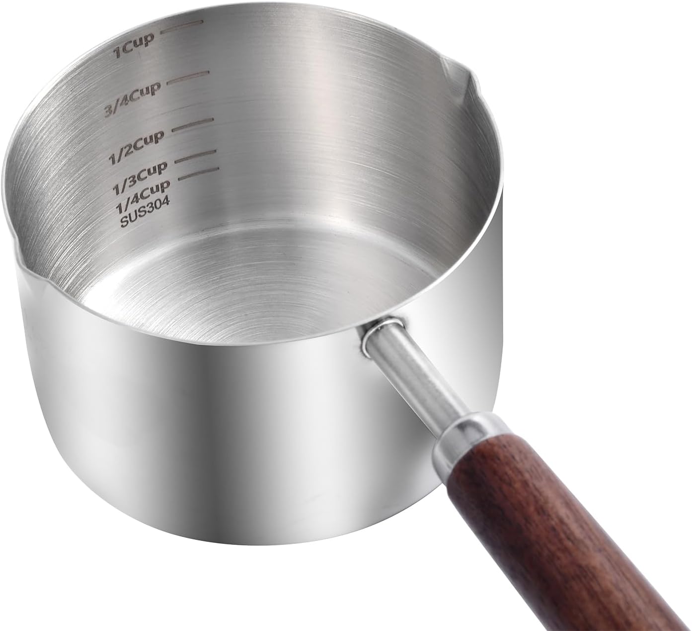 Dog Food Scoop, 1 Cup and 1/2 Cup, 304 Stainless Steel | Pet Food Scoop Measuring Cup with Wooden Handle, Set of 2