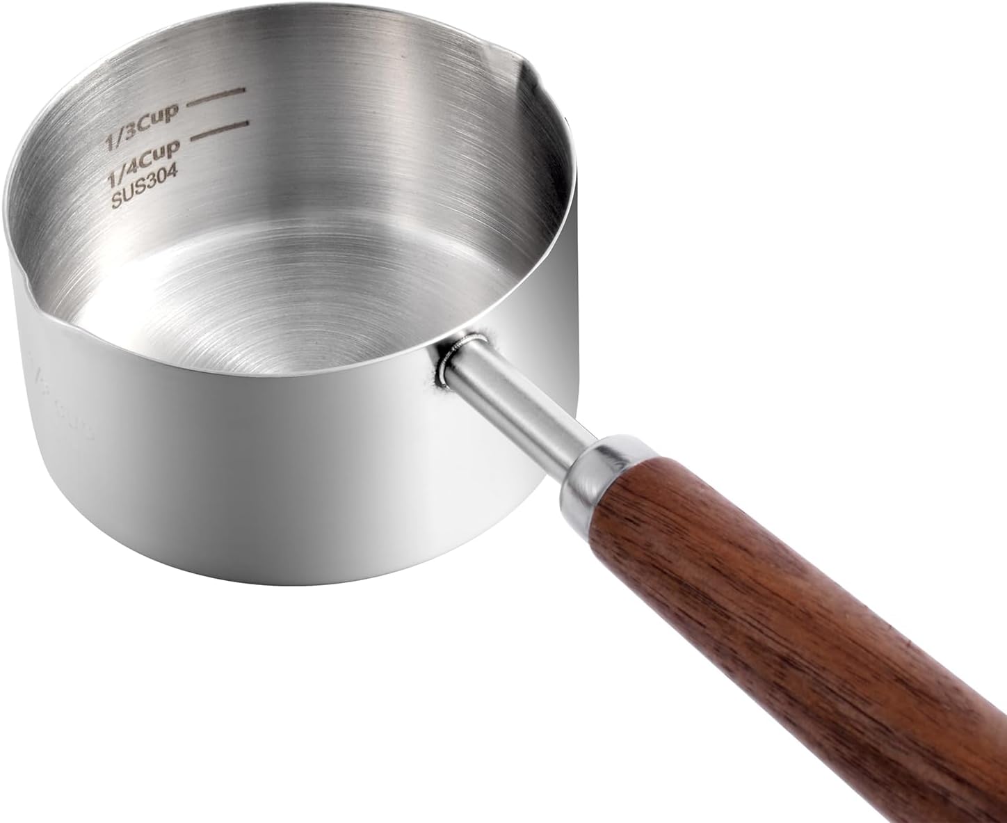 Dog Food Scoop, 1 Cup and 1/2 Cup, 304 Stainless Steel | Pet Food Scoop Measuring Cup with Wooden Handle, Set of 2