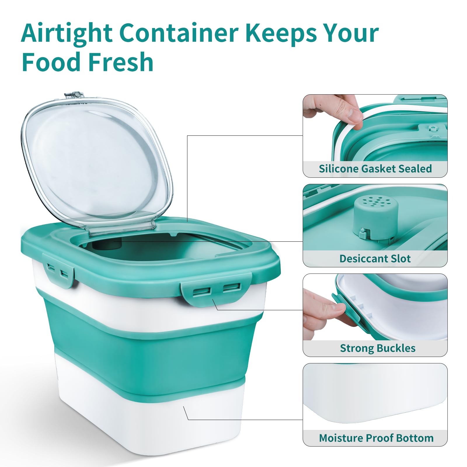 Rice Storage Container, Collapsible Airtight Food Storage Containers 6-20 Lbs, Rice Dispenser with Measuring Cup and Small Bin for Flour Cereal Pasta Grain, Cat Pet Dog Bird Food Container