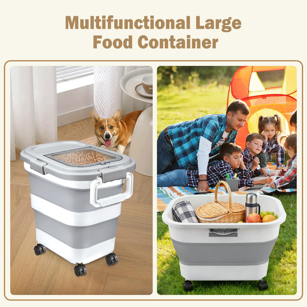 Rice Storage Container, Collapsible Airtight 10-40 Lb Rice Storage Container, 25lb Pet Dog Food Storage Container, Rice Dispenser Bin with Cup and Scoop for Flour Cereal Pasta Grain, Cat Bird