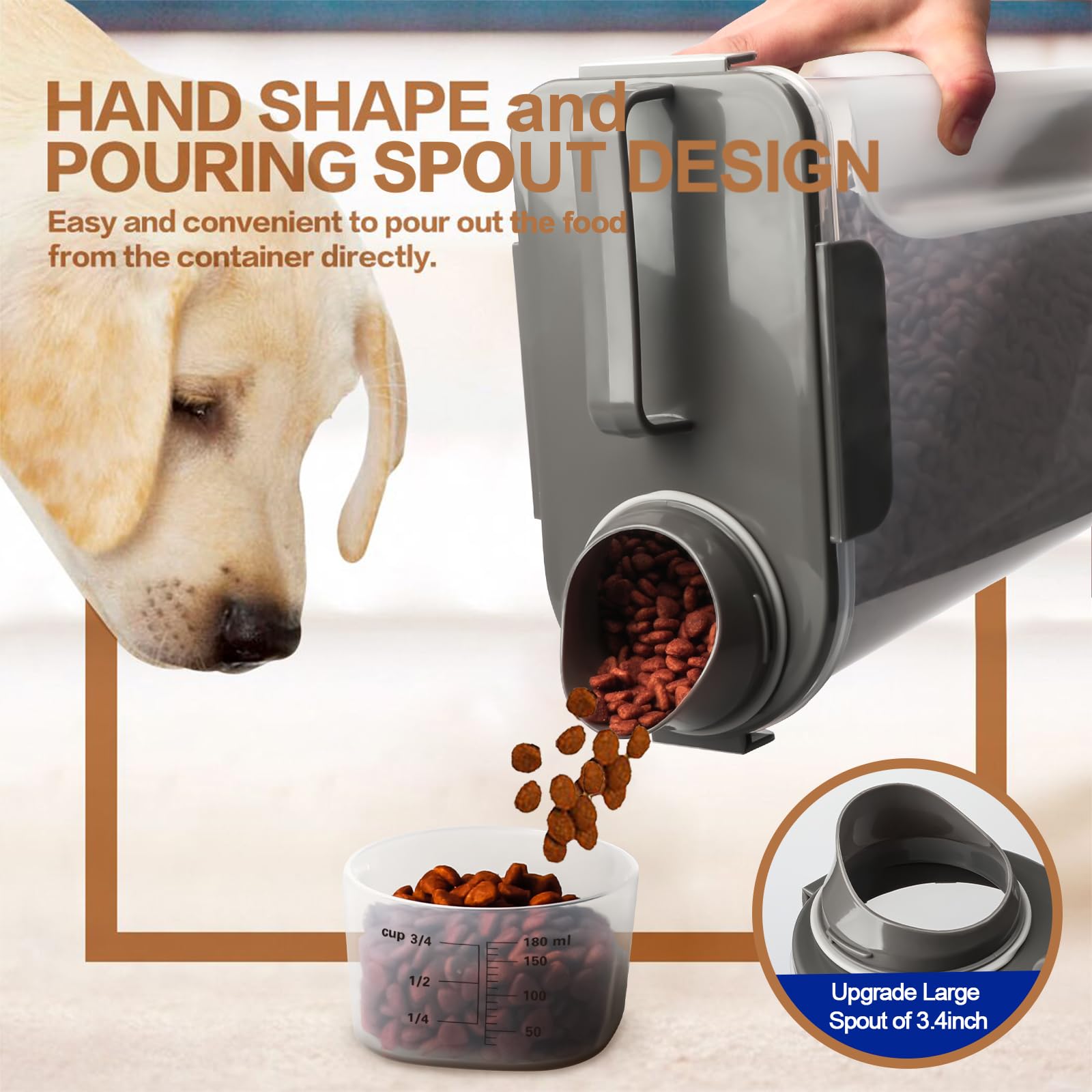 TIOVERY Dog Food Storage Container, 5-7 Lbs Airtight Pet Food Container, Cat food Container Dispenser with Portable Handle, Pouring Spout and a Collapsible bowl for Dogs Cats Navy Blue/6Qt