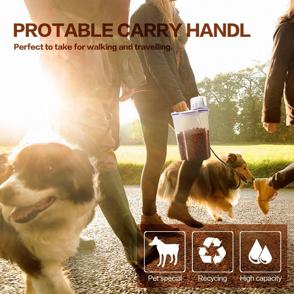 TIOVERY Dog Food Storage Container, 5-7 Lbs Airtight Pet Food Container, Cat food Container Dispenser with Portable Handle, Pouring Spout and a Collapsible bowl for Dogs Cats Navy Blue/6Qt