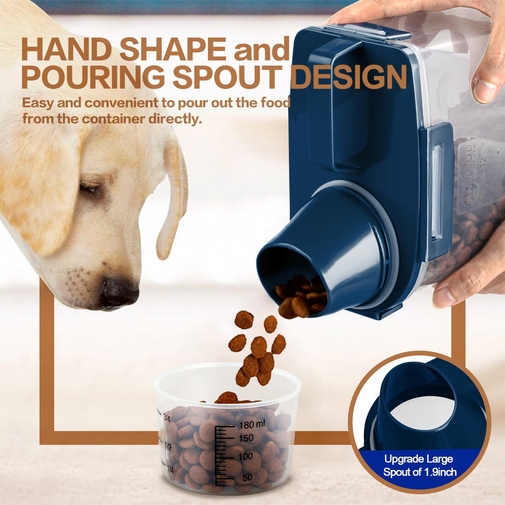 TIOVERY Dog Food Storage Container, 5-7 Lbs Airtight Pet Food Container, Cat food Container Dispenser with Portable Handle, Pouring Spout and a Collapsible bowl for Dogs Cats Navy Blue/6Qt