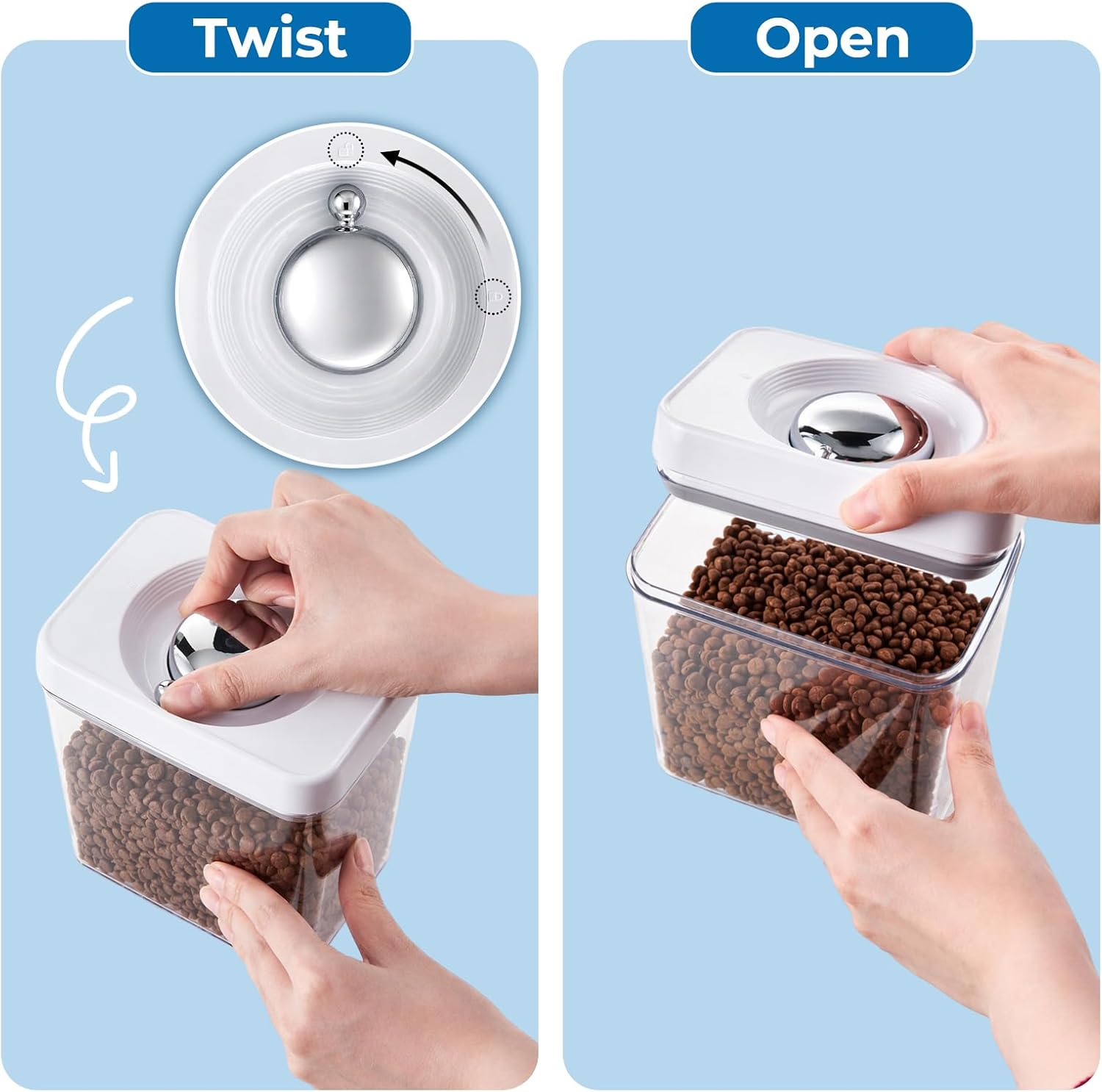 UFORU Dog and Cat Food Storage Containers, 3.1 and 4.4 Qt Airtight 2-Pack | Twist-Lock Lid, Kibble and Pet Treats, BPA-Free Material, Space-Saving Stackable Design, Easy One-Touch Opening