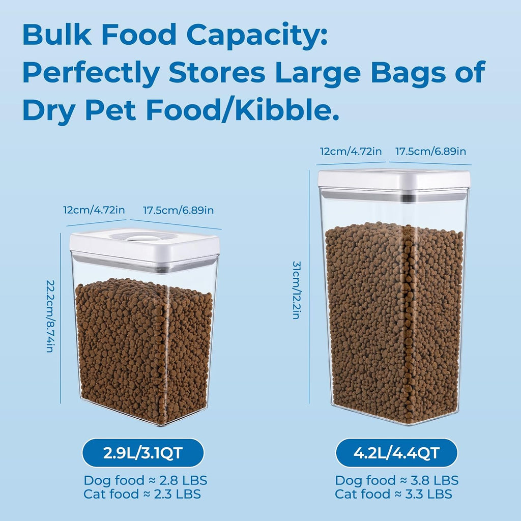 UFORU Dog and Cat Food Storage Containers, 3.1 and 4.4 Qt Airtight 2-Pack | Twist-Lock Lid, Kibble and Pet Treats, BPA-Free Material, Space-Saving Stackable Design, Easy One-Touch Opening