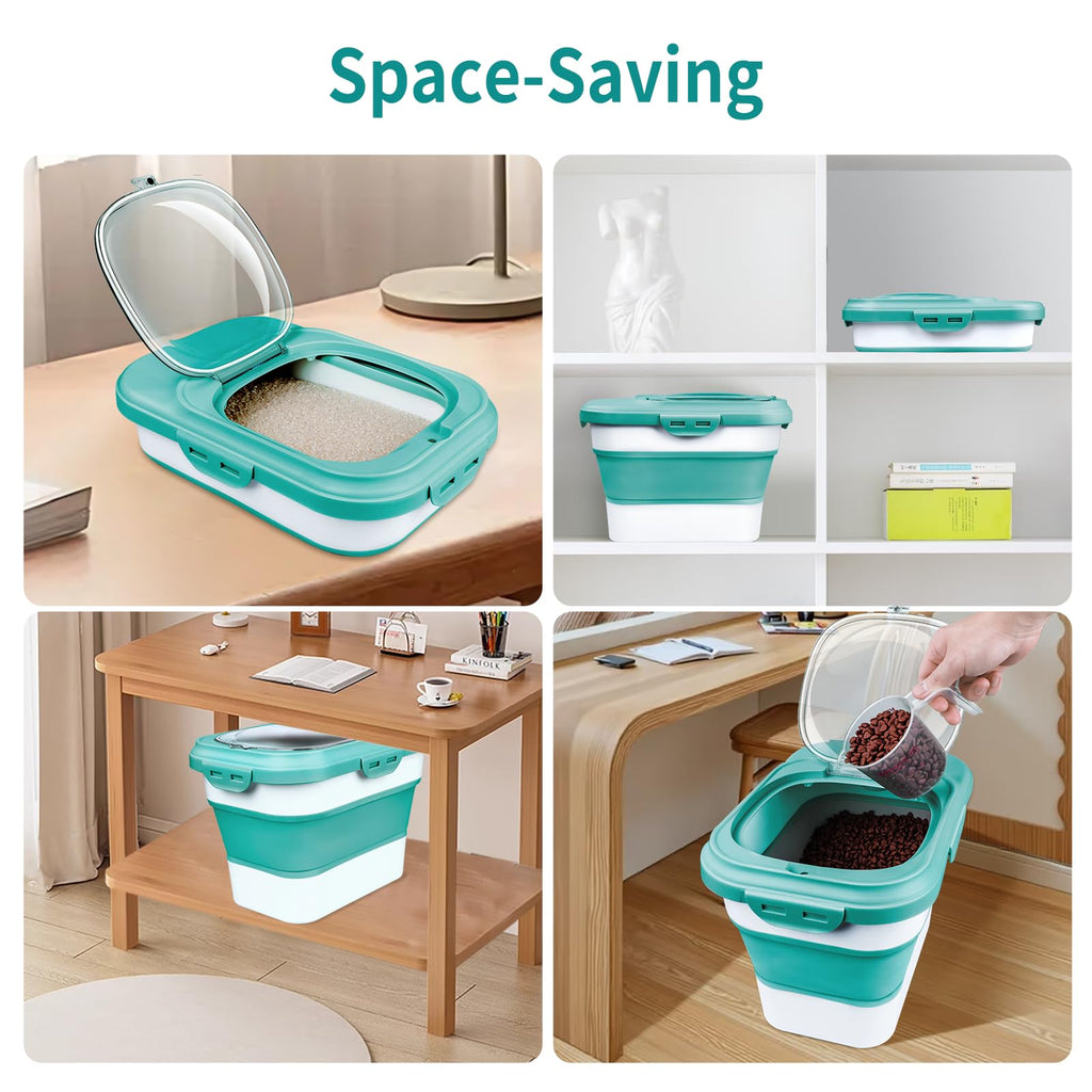 Rice Storage Container, Collapsible Airtight Food Storage Containers 6-20 Lbs, Rice Dispenser with Measuring Cup and Small Bin for Flour Cereal Pasta Grain, Cat Pet Dog Bird Food Container
