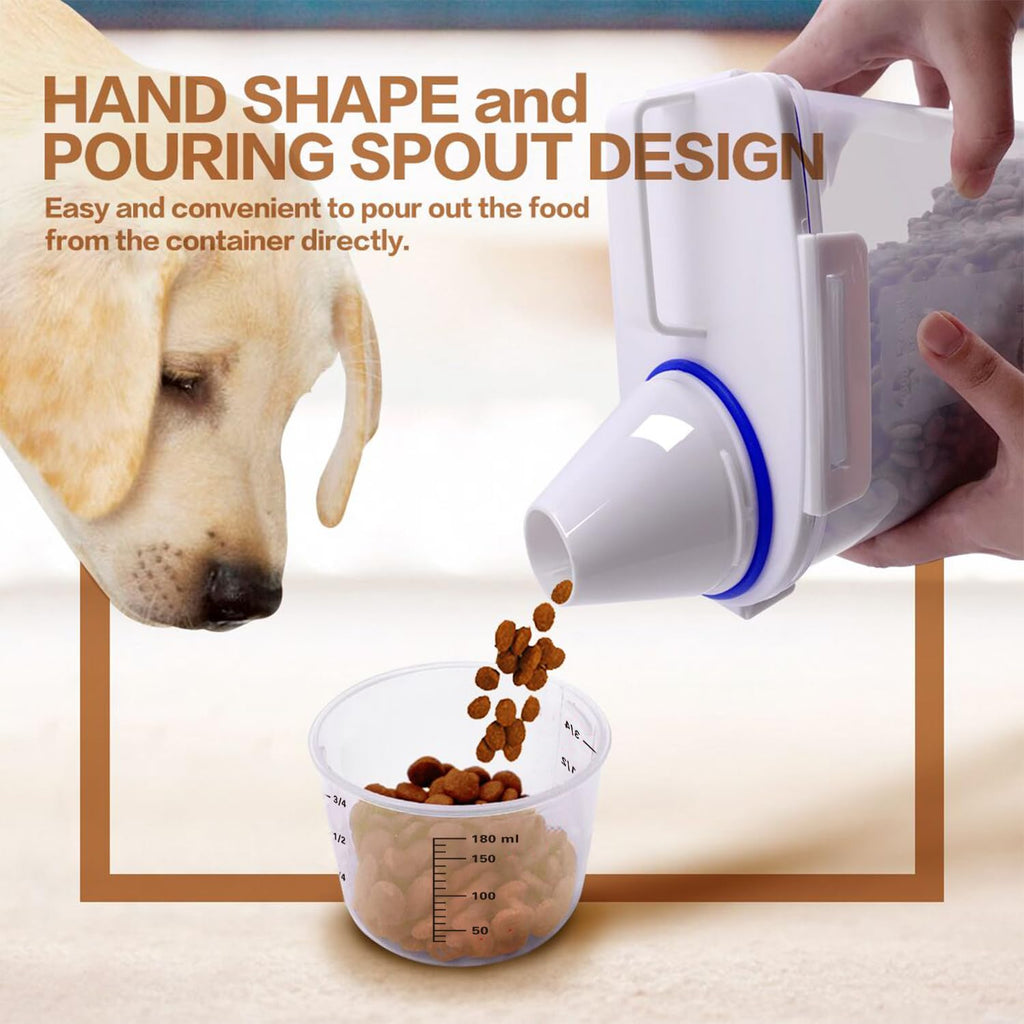 TIOVERY Dog Food Storage Container, 5-7 Lbs Airtight Pet Food Container, Cat food Container Dispenser with Portable Handle, Pouring Spout and a Collapsible bowl for Dogs Cats Navy Blue/6Qt