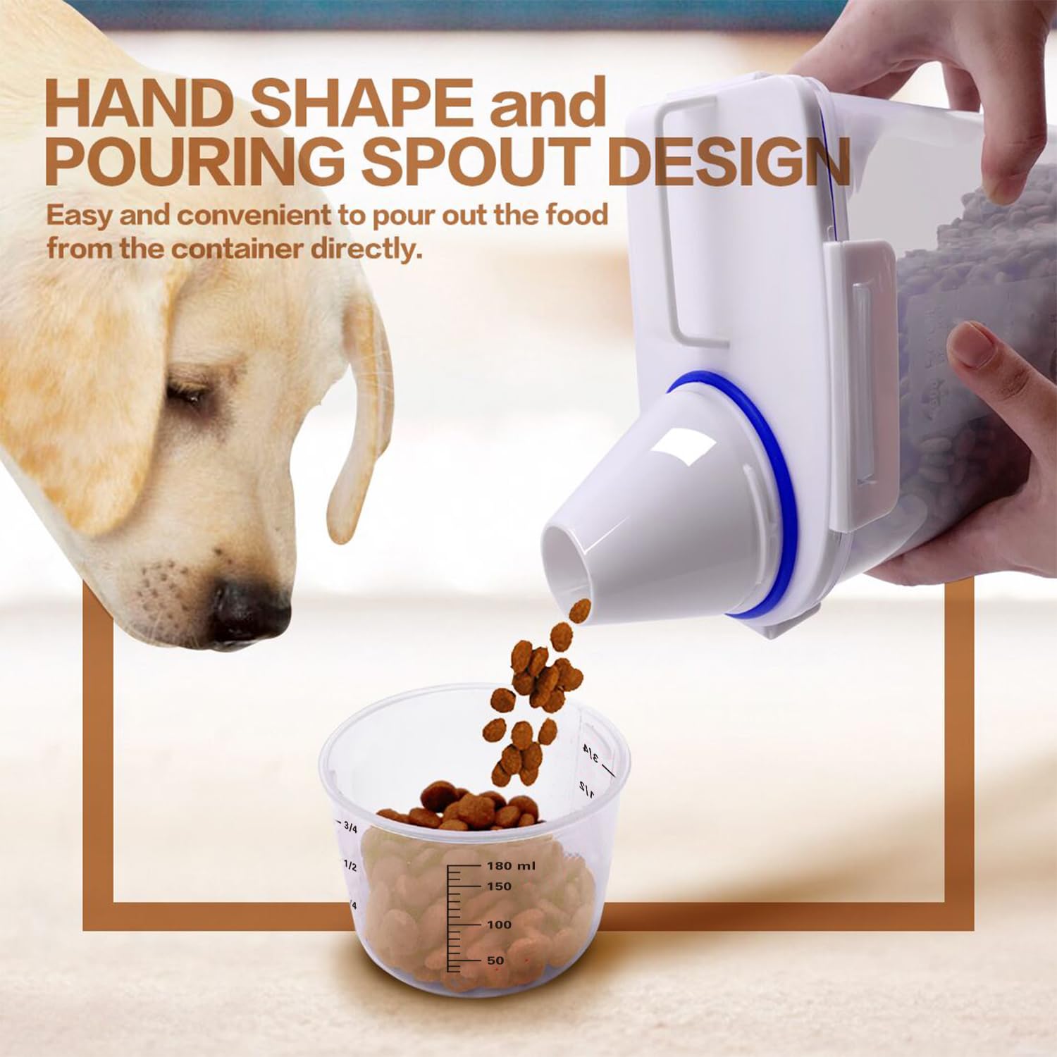 TIOVERY Dog Food Storage Container, 5-7 Lbs Airtight Pet Food Container, Cat food Container Dispenser with Portable Handle, Pouring Spout and a Collapsible bowl for Dogs Cats Navy Blue/6Qt