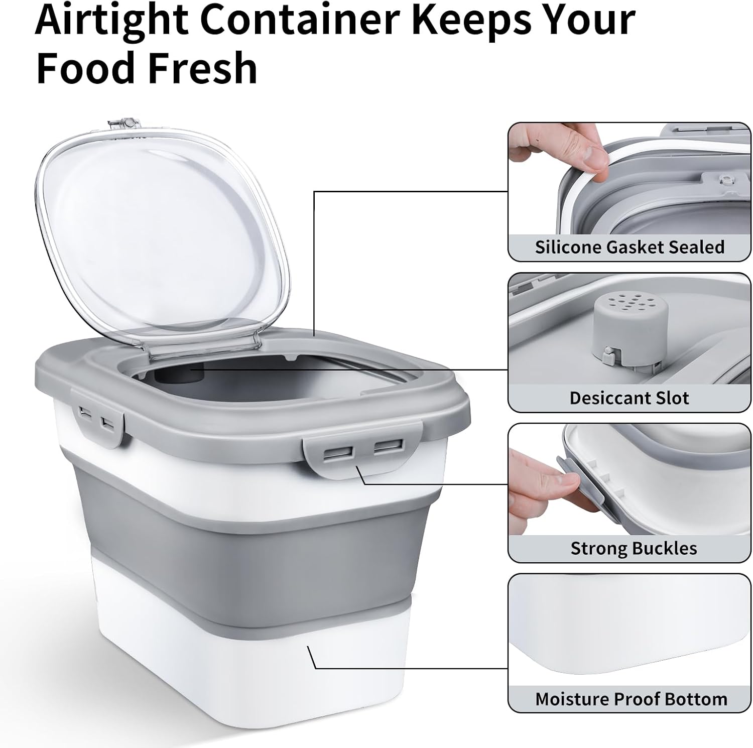 Rice Storage Container, Collapsible Airtight Food Storage Containers 6-20 Lbs, Rice Dispenser with Measuring Cup and Small Bin for Flour Cereal Pasta Grain, Cat Pet Dog Bird Food Container