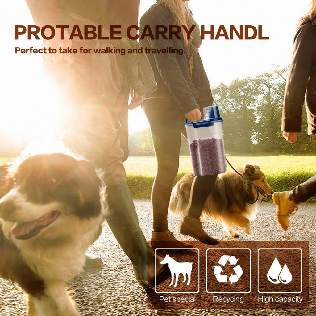 TIOVERY Dog Food Storage Container, 5-7 Lbs Airtight Pet Food Container, Cat food Container Dispenser with Portable Handle, Pouring Spout and a Collapsible bowl for Dogs Cats Navy Blue/6Qt
