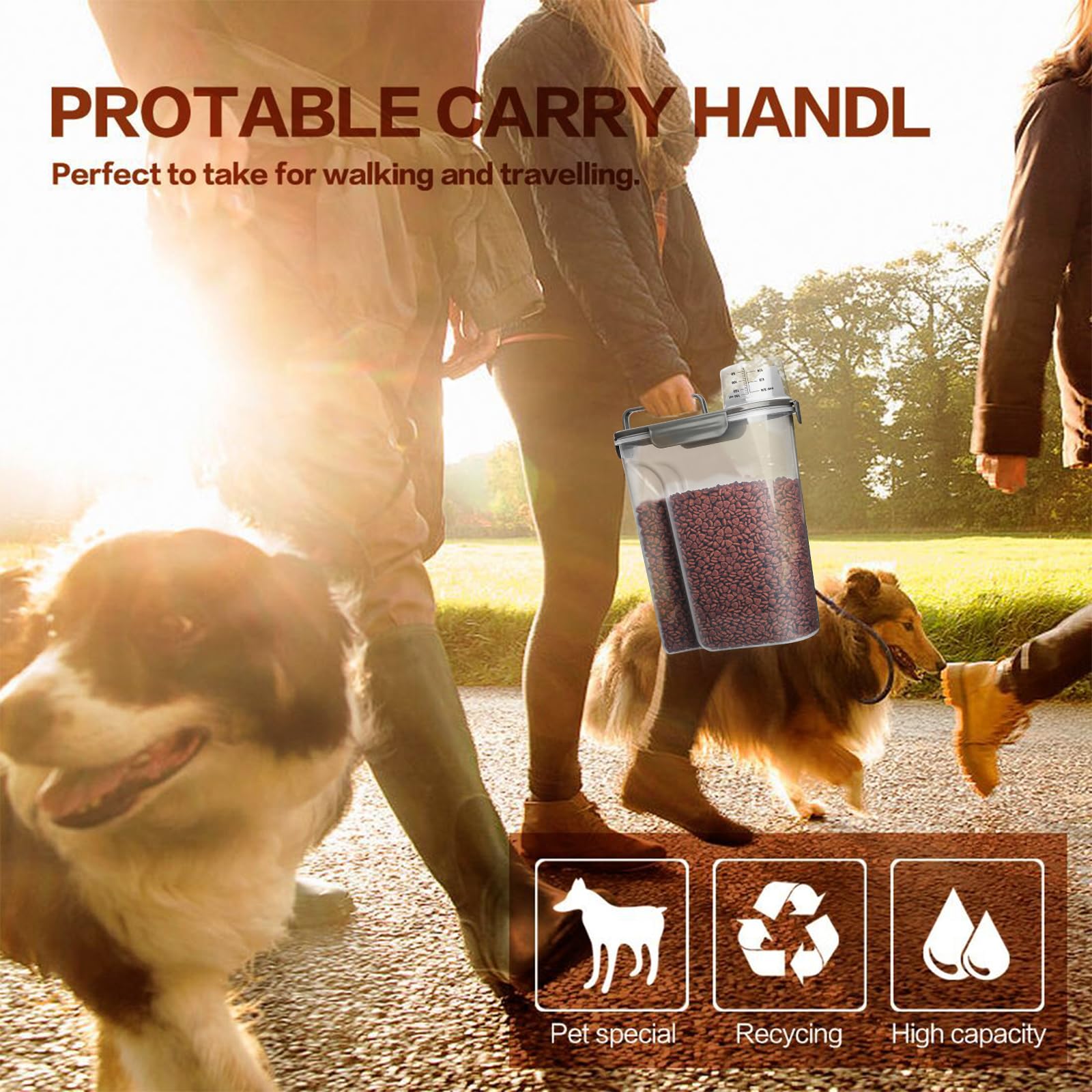 TIOVERY Dog Food Storage Container, 5-7 Lbs Airtight Pet Food Container, Cat food Container Dispenser with Portable Handle, Pouring Spout and a Collapsible bowl for Dogs Cats Navy Blue/6Qt