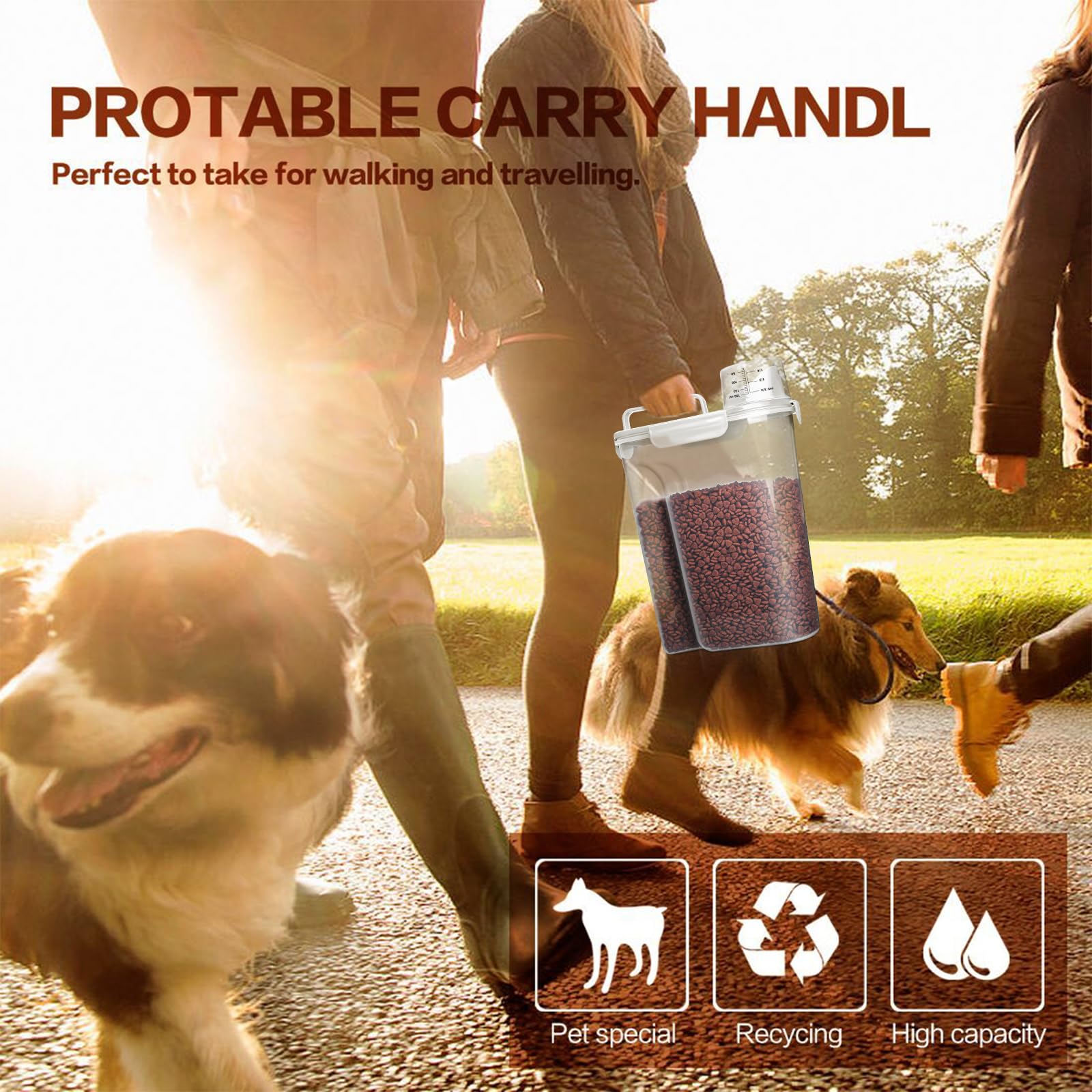TIOVERY Dog Food Storage Container, 5-7 Lbs Airtight Pet Food Container, Cat food Container Dispenser with Portable Handle, Pouring Spout and a Collapsible bowl for Dogs Cats Navy Blue/6Qt
